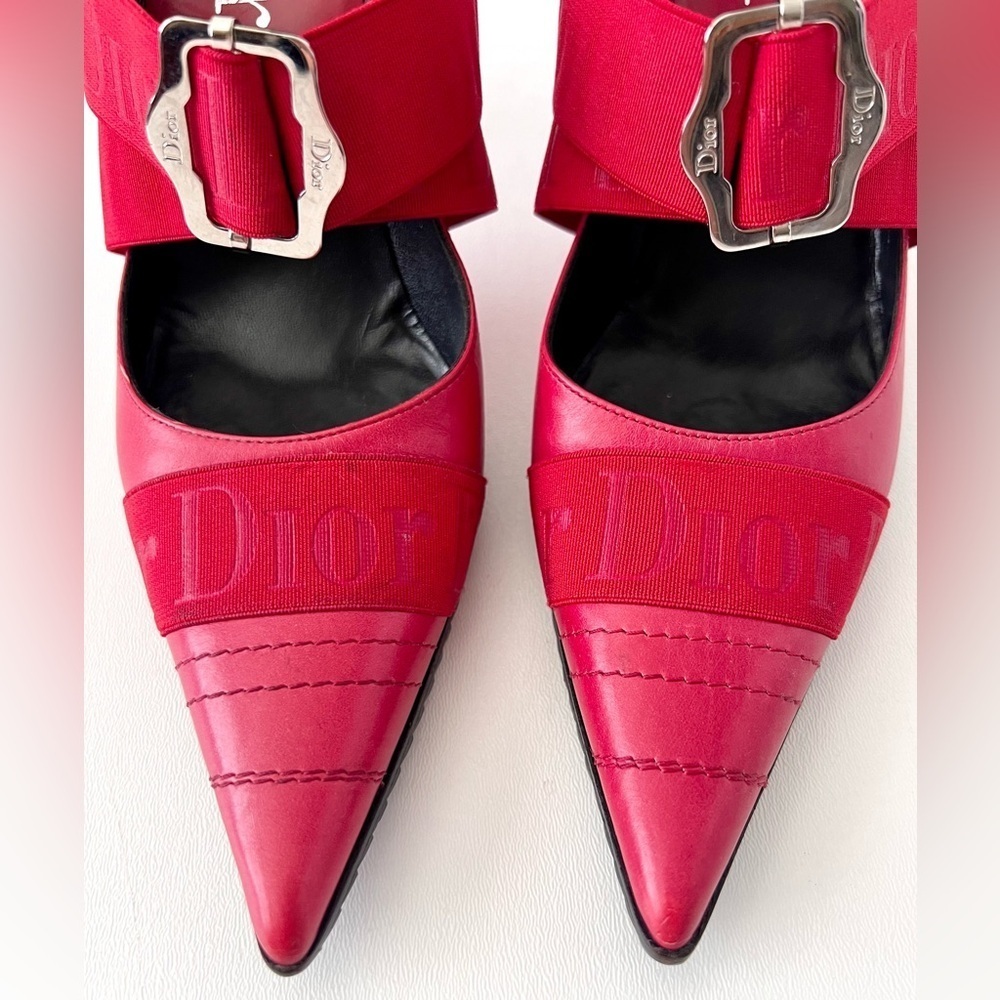 DIOR | Vintage Red Leather Pointed Cross Over Elastic Bandage Pumps EU 37.5‎ - Picture 3 of 16